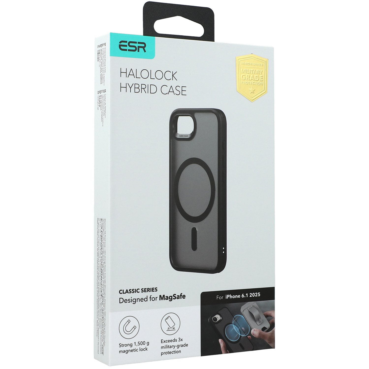 Etui jednoczęściowe ESR Classic Hybrid Halolock kompatybilne z technologią MagSafe do iPhone 16e, przydymione czarne   